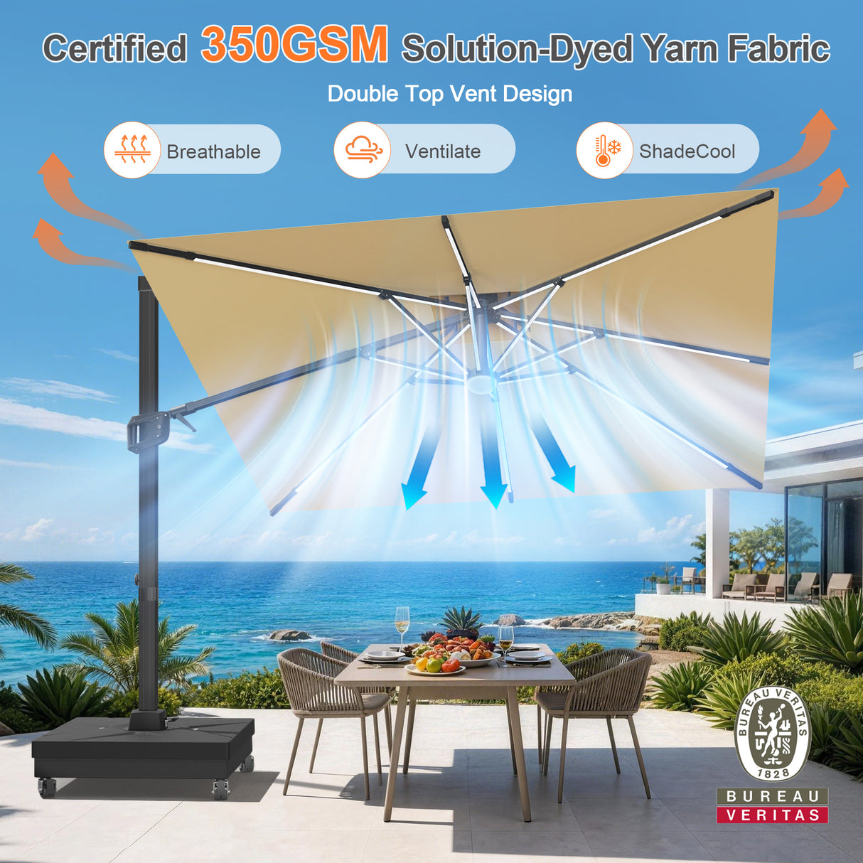 Patioslife Aegis Signature Series Rotating Cantilever Patio Umbrella with Adjustable Tilt for Garden & Poolside