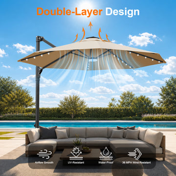 Patioslife Aegis Pro Round Cantilever Patio Umbrella with Solar LED Li – UK -Patioslife
