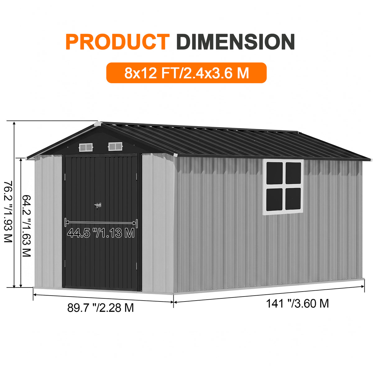 Patioslife YardVault Pro Galvanised Steel Metal Garden Shed with Window, Rust-Resistant Outdoor Tool Shed