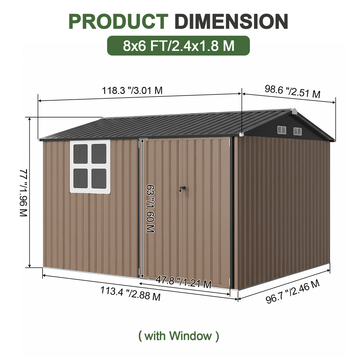 Patioslife Galvanised Steel Garden Shed Gable Roof Metal Outdoor Storage Unit Tool Shed for Garden Backyard Bike Storage All-Weather