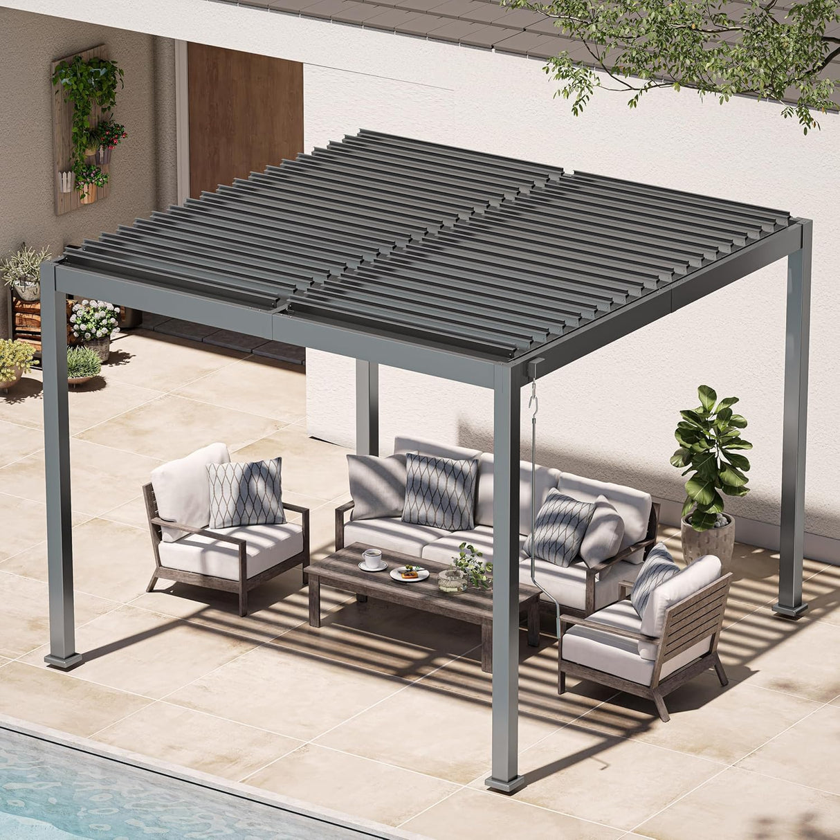 Patioslife Atlantic™ | Aluminium Louvered Pergola with Adjustable Roof & Built-In LED Lights, Freestanding All-Weather Shelter for Deck, Patio & Poolside