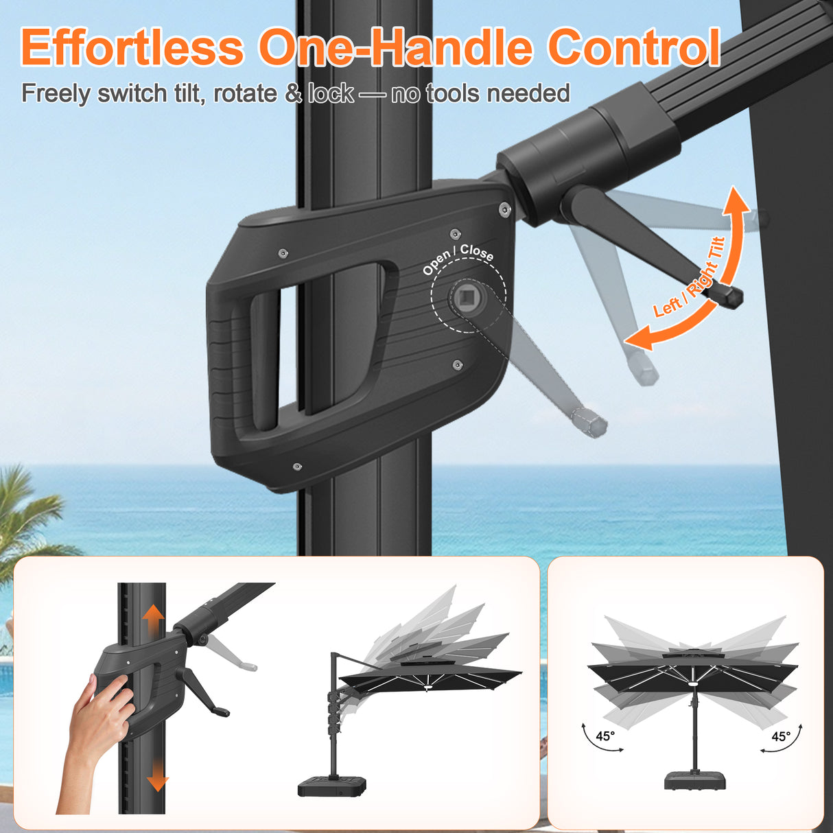 Patioslife Aegis Signature Series Rotating Cantilever Patio Umbrella with Adjustable Tilt for Garden & Poolside