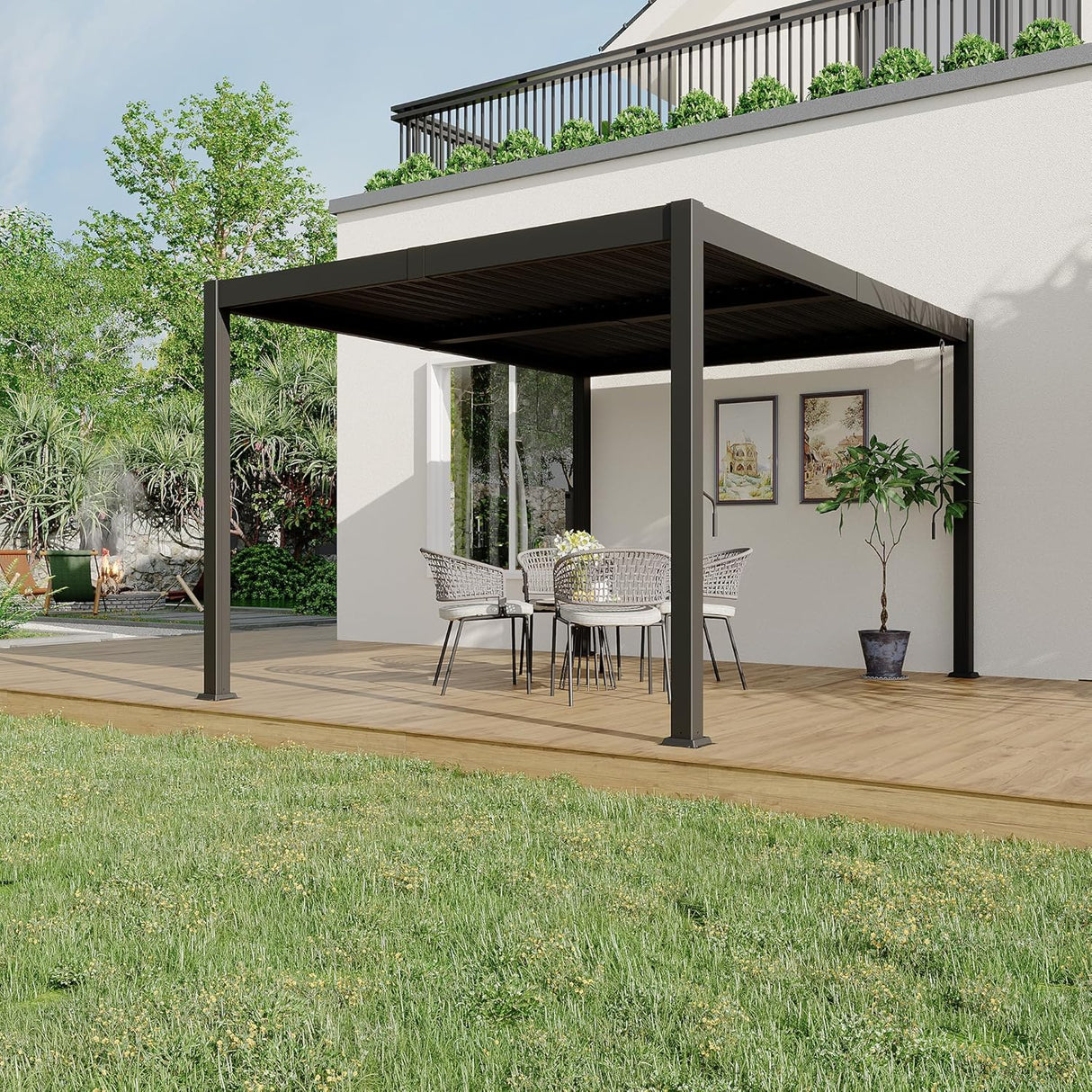 Patioslife Atlantic™ | 3 x 4m Heavy-Duty Aluminium Louvered Pergola with Adjustable Roof & LED Lights, Freestanding Weather-Resistant Shelter for Backyard & Poolside