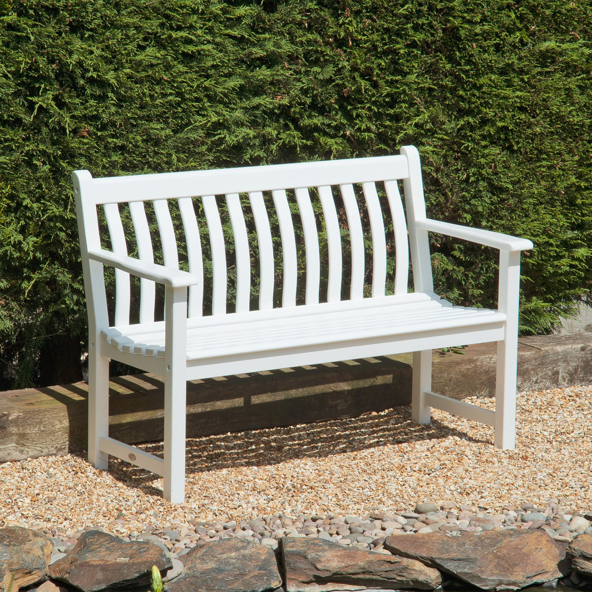 New England White Acacia Garden 2-Seater Bench 1.2m – Elegant Outdoor Wooden Seating