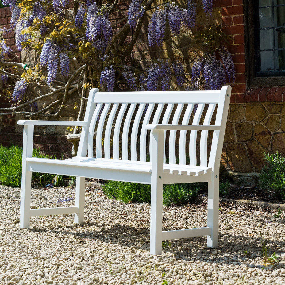 New England White Acacia Garden 2-Seater Bench 1.2m – Elegant Outdoor Wooden Seating