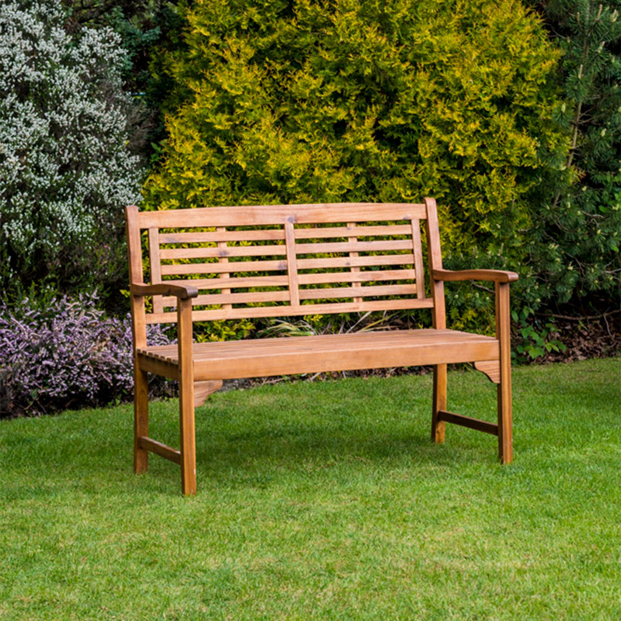Acacia Bracket Garden Bench Natural Wooden 2-Seater