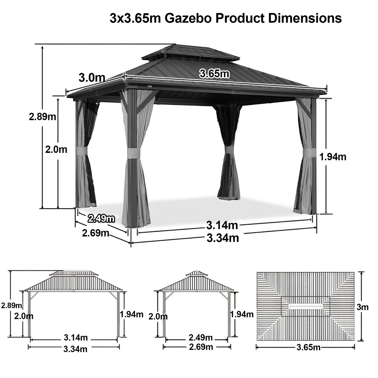 Patioslife Haven Hardtop Gazebo – Heavy-Duty Aluminium Frame, Double-Vented Roof & Curtains, Patio Pergola for Garden or Backyard