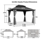 Patioslife Haven Hardtop Gazebo – Heavy-Duty Aluminium Frame, Double-Vented Roof & Curtains, Patio Pergola for Garden or Backyard