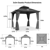 Patioslife Haven Hardtop Gazebo – Heavy-Duty Aluminium Frame, Double-Vented Roof & Curtains, Patio Pergola for Garden or Backyard