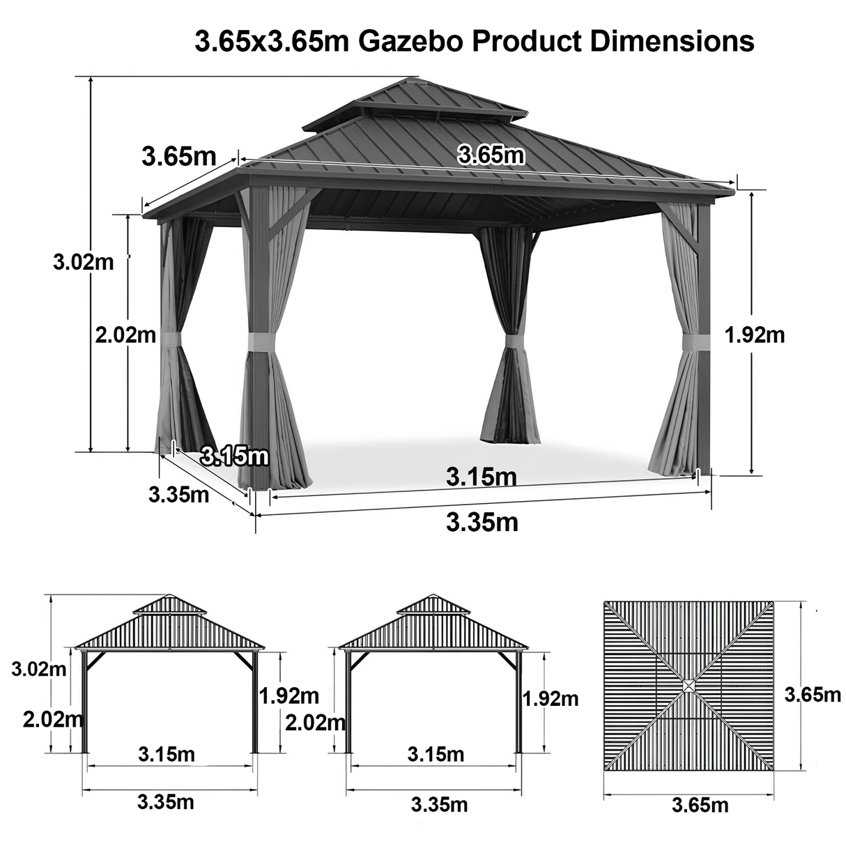 Patioslife Haven Hardtop Gazebo – Heavy-Duty Aluminium Frame, Double-Vented Roof & Curtains, Patio Pergola for Garden or Backyard