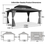 Patioslife Haven Hardtop Gazebo – Heavy-Duty Aluminium Frame, Double-Vented Roof & Curtains, Patio Pergola for Garden or Backyard