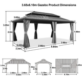 Patioslife Haven Hardtop Gazebo – Heavy-Duty Aluminium Frame, Double-Vented Roof & Curtains, Patio Pergola for Garden or Backyard