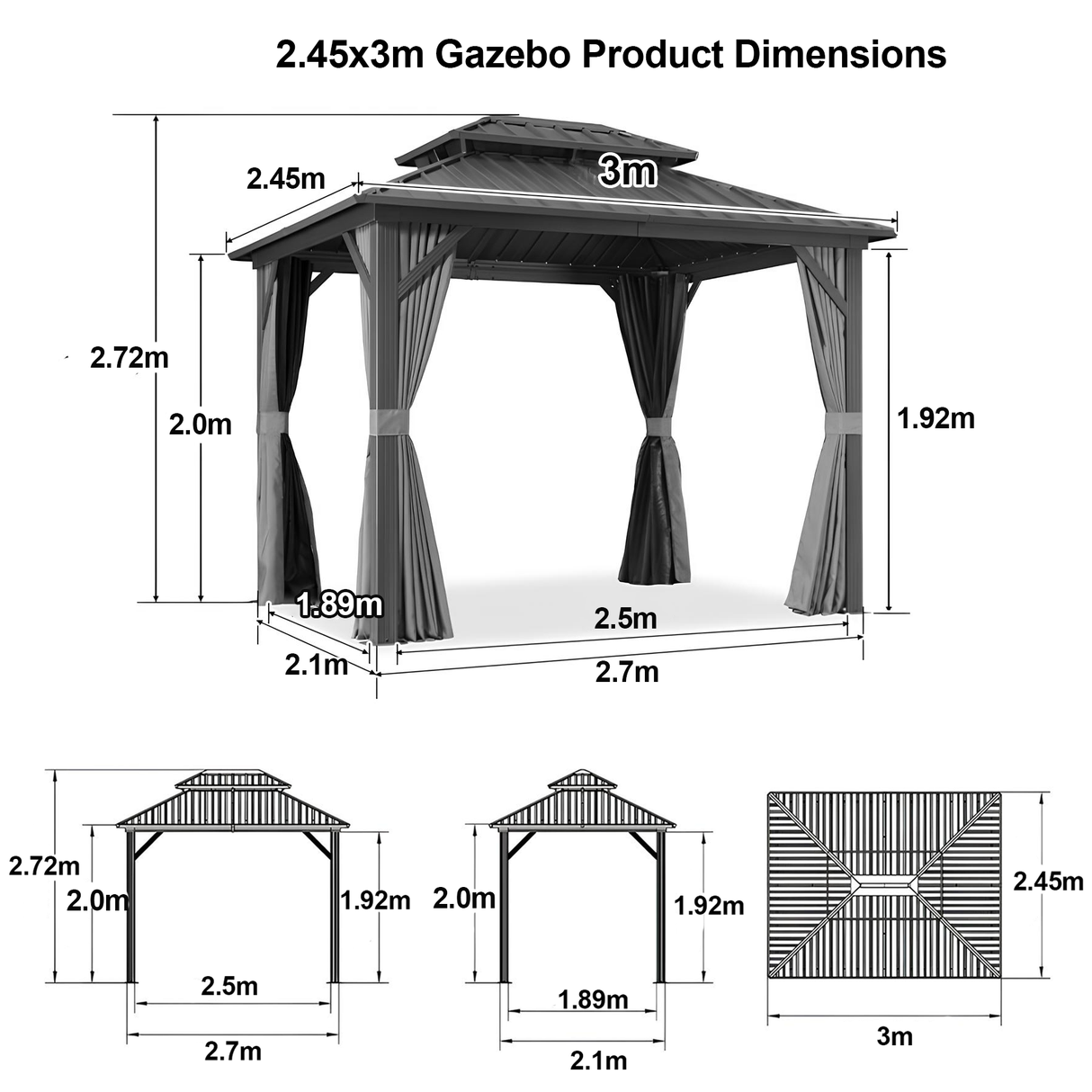 Patioslife Haven Hardtop Gazebo – Heavy-Duty Aluminium Frame, Double-Vented Roof & Curtains, Patio Pergola for Garden or Backyard