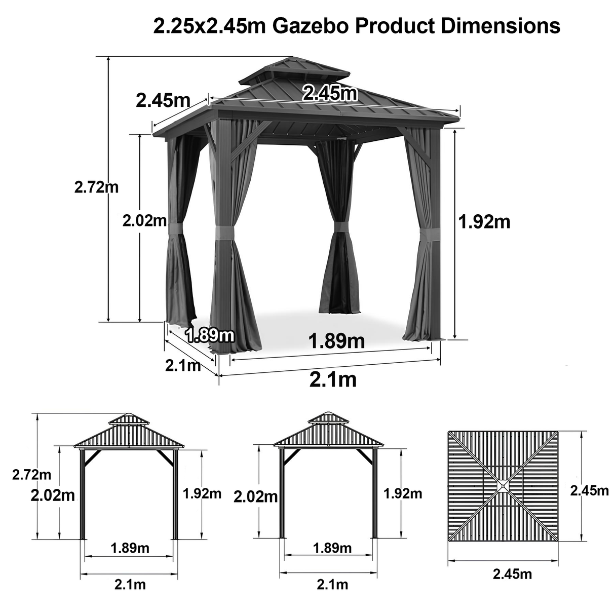 Patioslife Haven Hardtop Gazebo – Heavy-Duty Aluminium Frame, Double-Vented Roof & Curtains, Patio Pergola for Garden or Backyard