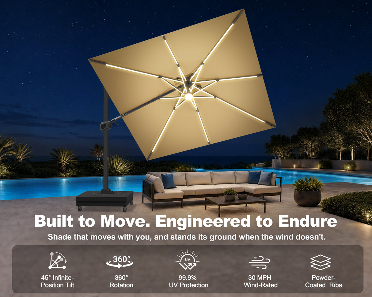 Patioslife Aegis Signature Series Rotating Cantilever Patio Umbrella with Adjustable Tilt for Garden & Poolside