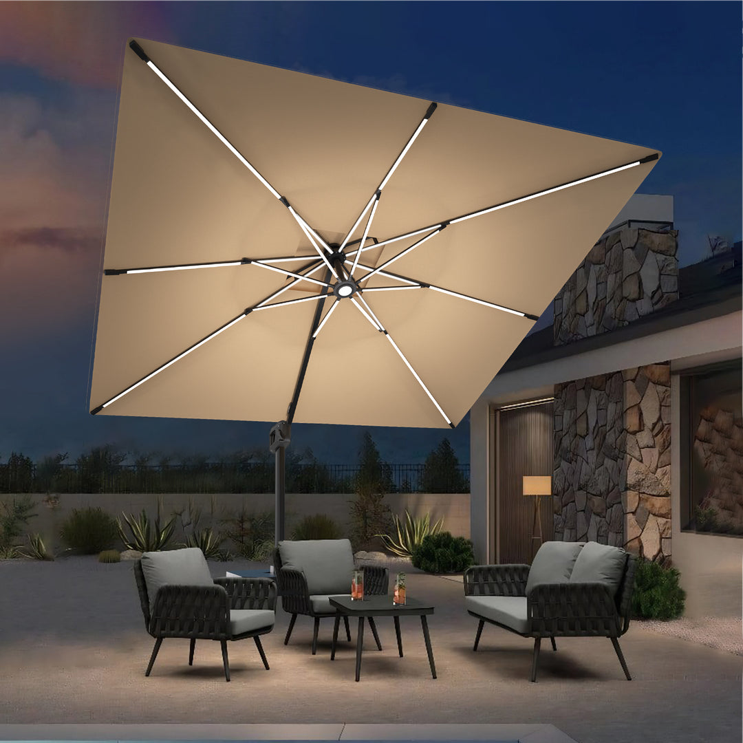 cantilever patio umbrella uk Kettler Orion 3m Round LED Side Post Parasol with Base & Ni Ruxley Manor Garden Centre Enjoy top Patioslife Aegis Premium All-weather Cantilever