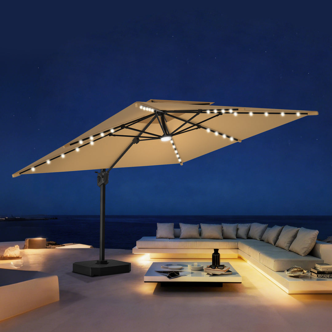Patioslife Aegis Pro All-weather Cantilever Parasol with LED Lights, R – UK -Patioslife