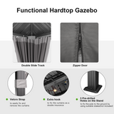 Patioslife functional hardtop gazebo with double slide track, zipper door, Velcro strap, hooks and pre-drilled stand holes