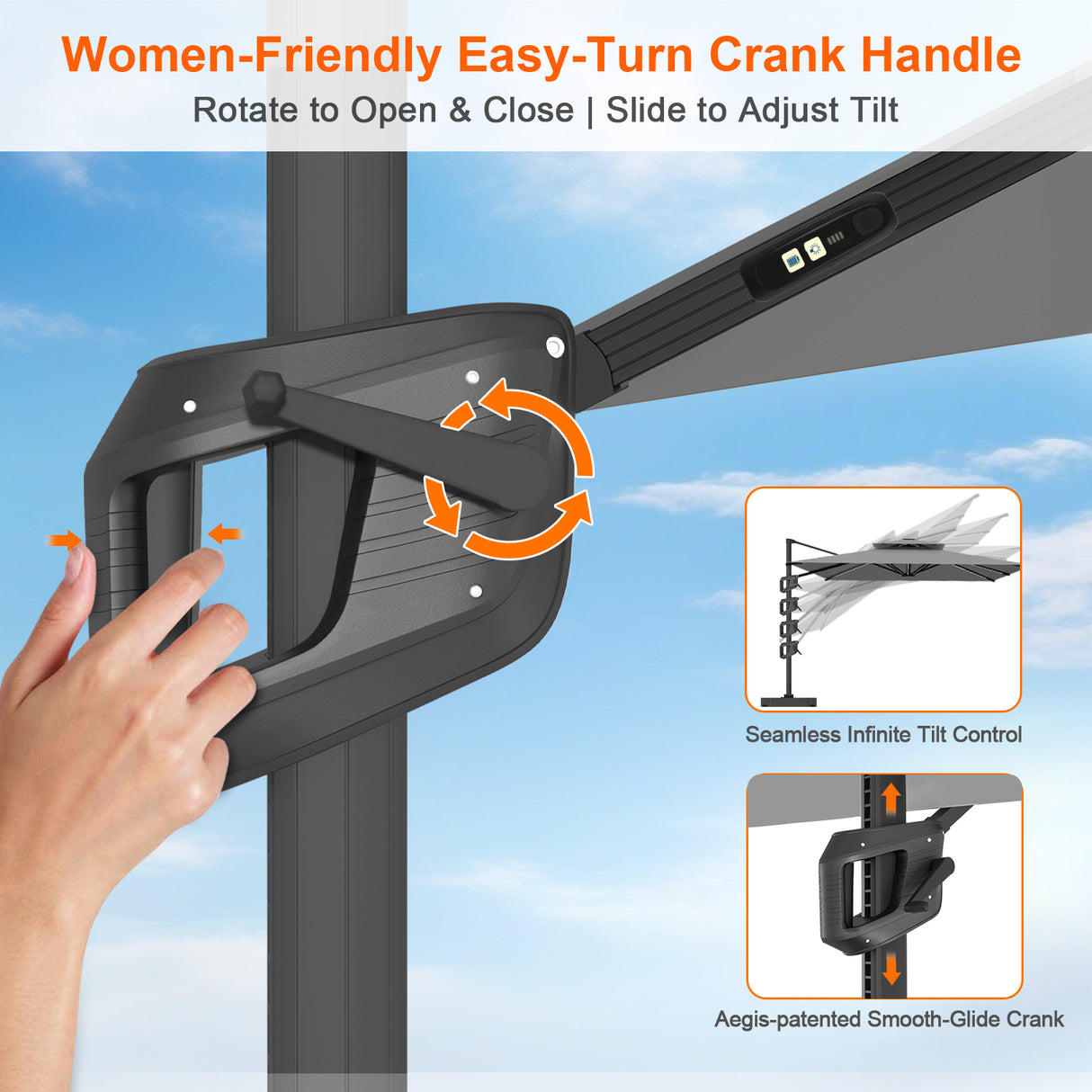 Patioslife Aegis Premium Cantilever Parasol with LED Strip Lights, Fibreglass Ribs & Powder-Coated Aluminium Pole — Luxury Garden & Patio Shade