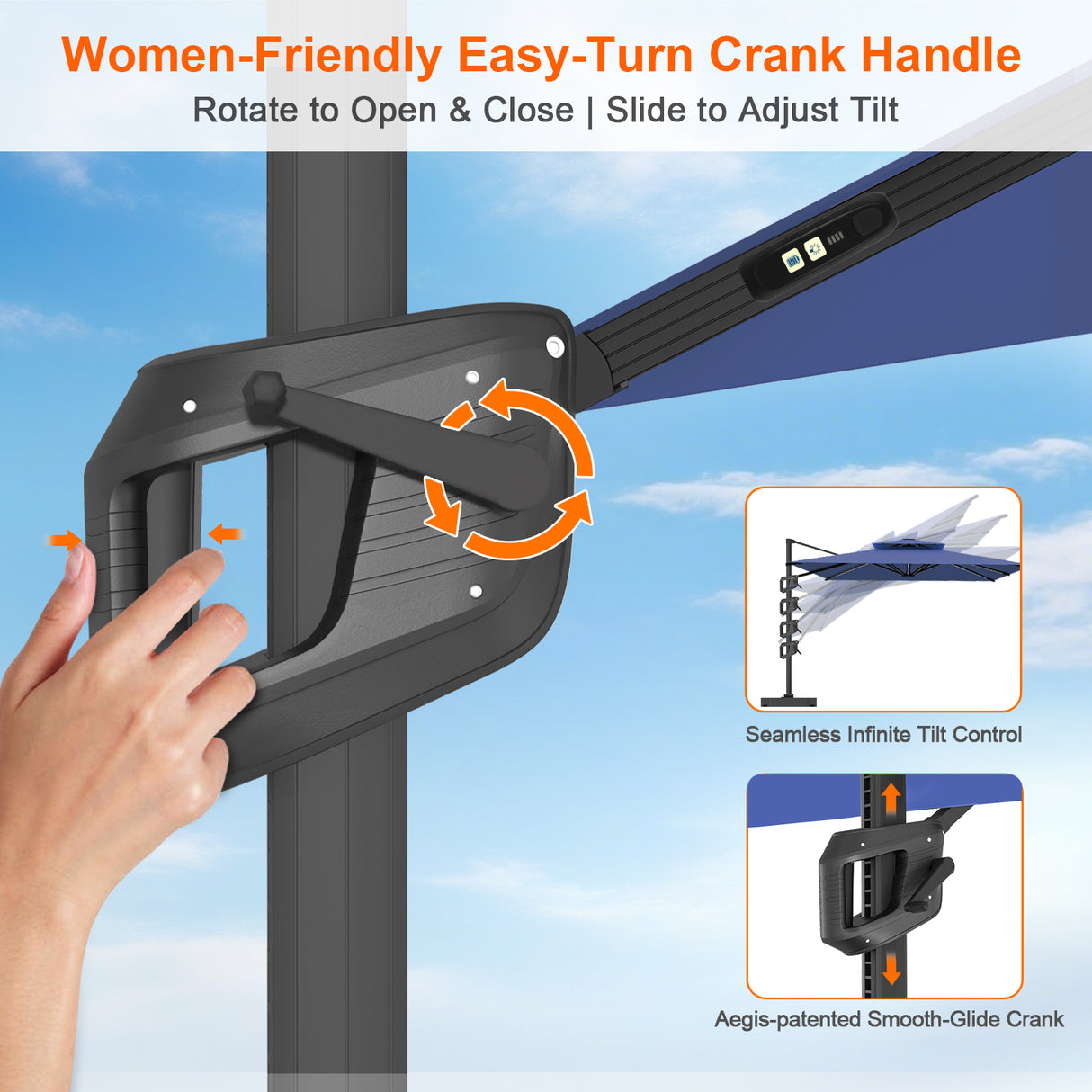 Patioslife Aegis Premium Cantilever Parasol with LED Strip Lights, Fibreglass Ribs & Powder-Coated Aluminium Pole — Luxury Garden & Patio Shade