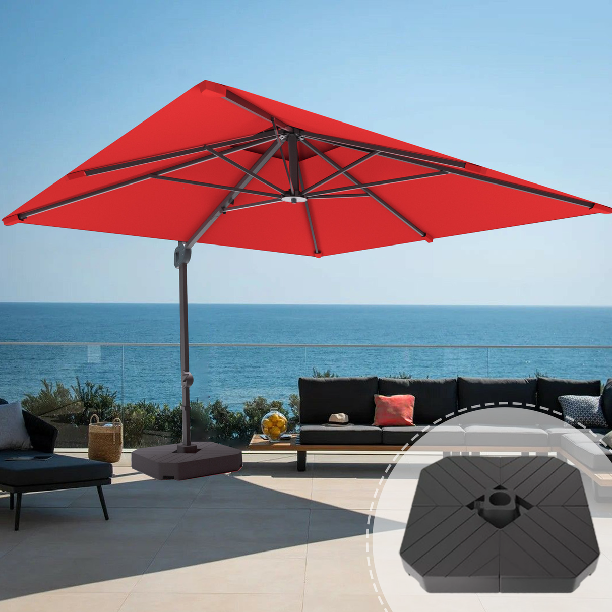 Patioslife Aegis Pro™ Cantilever Parasol with Base & Protective Cover — Fibreglass Ribs & Powder-Coated Aluminium Pole for Garden & Patio
