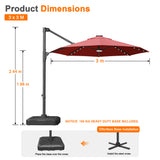 Patioslife Aegis Pro Round Cantilever Patio Umbrella with Solar LED Lights & Shade Protection