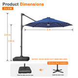 Patioslife Aegis Pro Round Cantilever Patio Umbrella with Solar LED Lights & Shade Protection