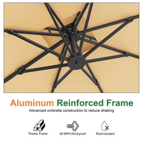 Patioslife cantilever parasol with aluminium reinforced frame for stable outdoor patio shade