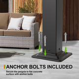 Patioslife Atlantic pergola anchor bolts included for securing the aluminium frame to a flat concrete patio or deck surface
