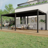 Patioslife Atlantic 3x6m louvered pergola with adjustable roof and aluminium frame, creating a modern patio shelter beside a house