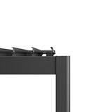 Close-up detail of Patioslife Atlantic pergola corner with aluminium post and louvered roof connection