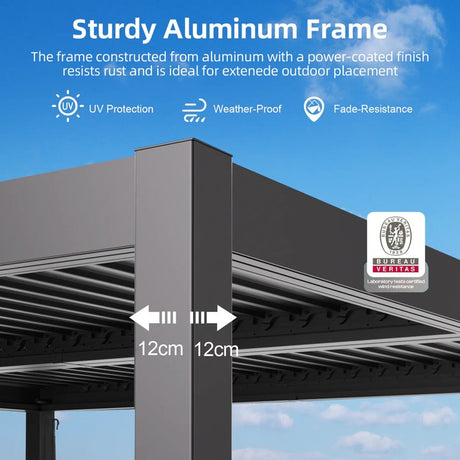 Patioslife Atlantic sturdy aluminium frame with 12cm posts, weatherproof finish and fade-resistant construction