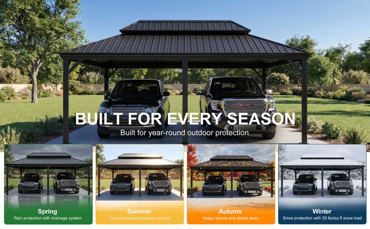 Patioslife Aluminium Carport with Steel Roof – Weatherproof Canopy for Cars, Motorbikes & Campervans