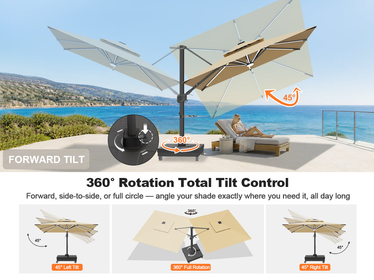 Patioslife Aegis Signature Series Rotating Cantilever Patio Umbrella with Adjustable Tilt for Garden & Poolside