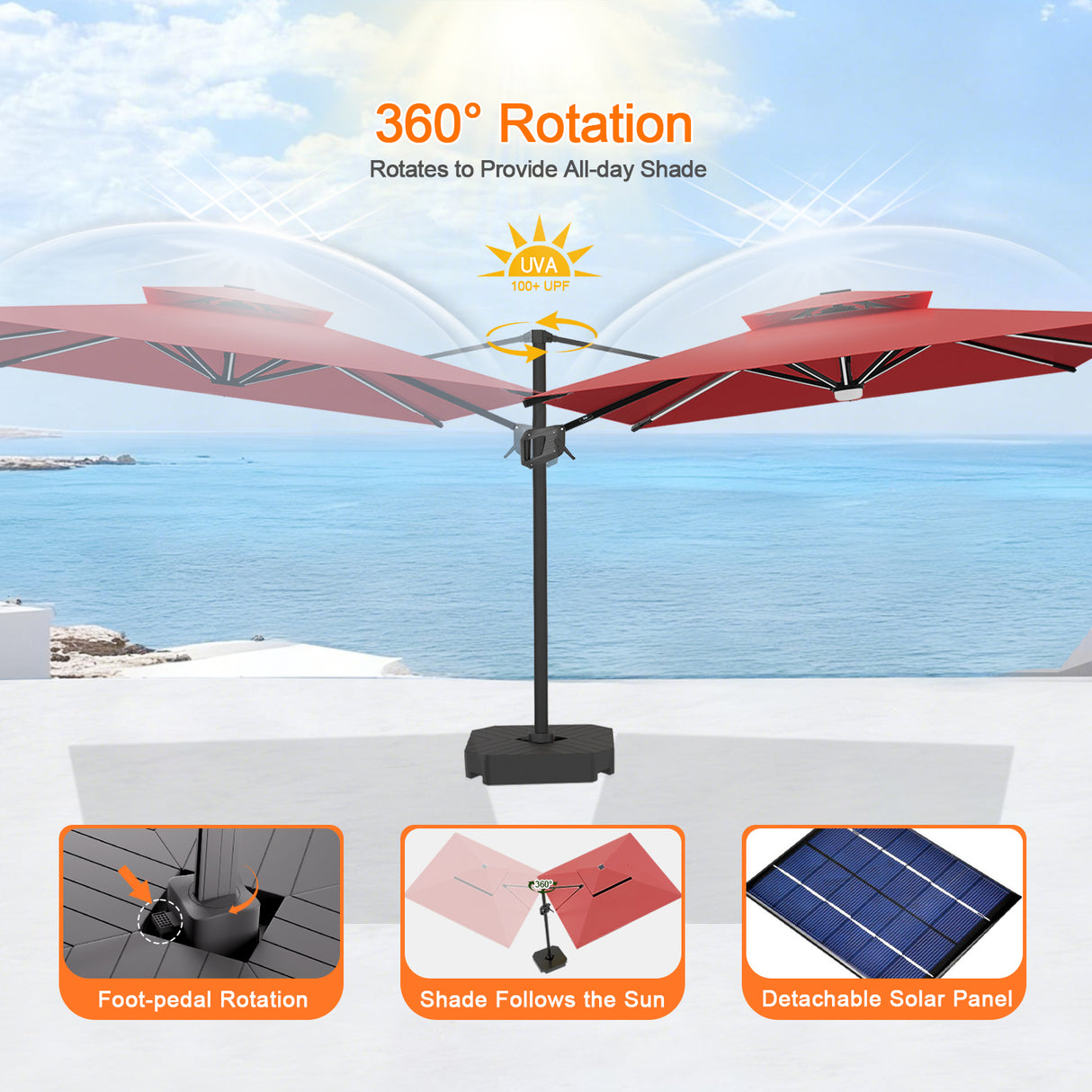 Patioslife Aegis Premium Cantilever Parasol with LED Strip Lights, Fibreglass Ribs & Powder-Coated Aluminium Pole — Luxury Garden & Patio Shade