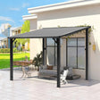 Patioslife black aluminium gazebo cover with garden furniture and outdoor dining set on a sunny patio
