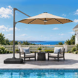 Patioslife Aegis Pro Round Cantilever Patio Umbrella with Solar LED Lights & Shade Protection