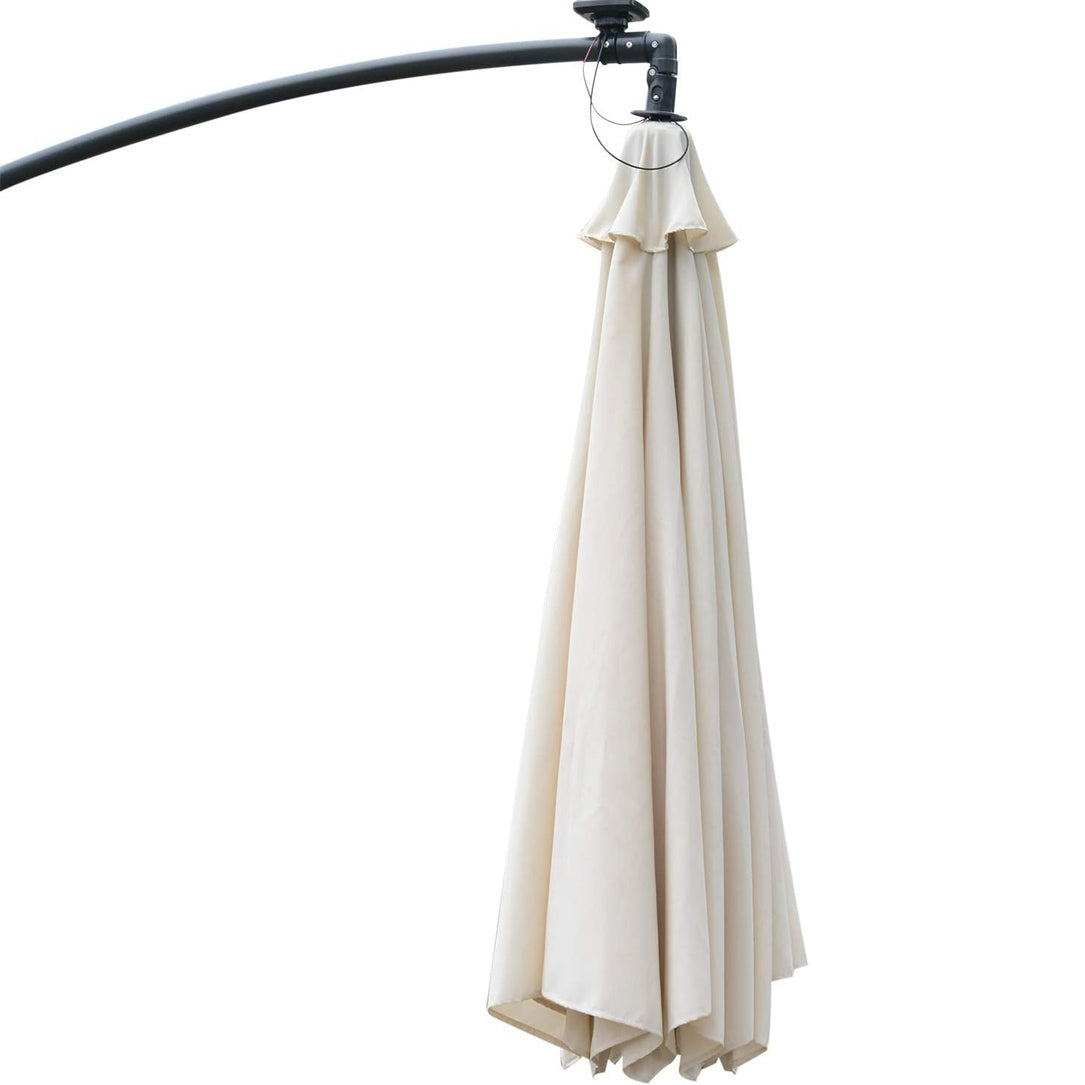 Patioslife cream cantilever parasol folded closed for compact outdoor garden storage