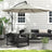 Patioslife cream cantilever parasol shading outdoor sofa and patio furniture in a garden seating area