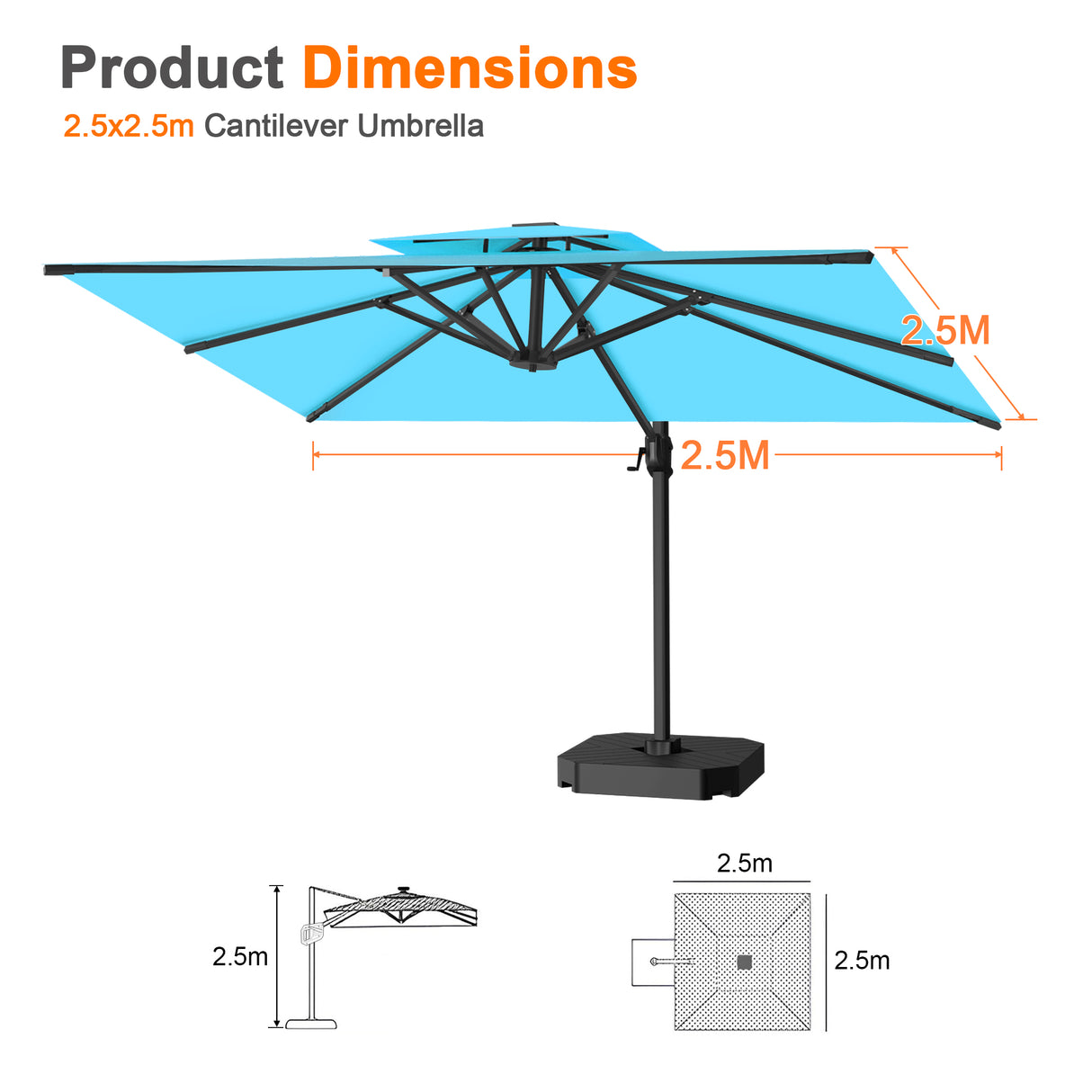 Patioslife Aegis Pro All-weather Cantilever Parasol , Reinforced & Powder-Coated Aluminium Ribs and Pole — Perfect for Garden & Patio