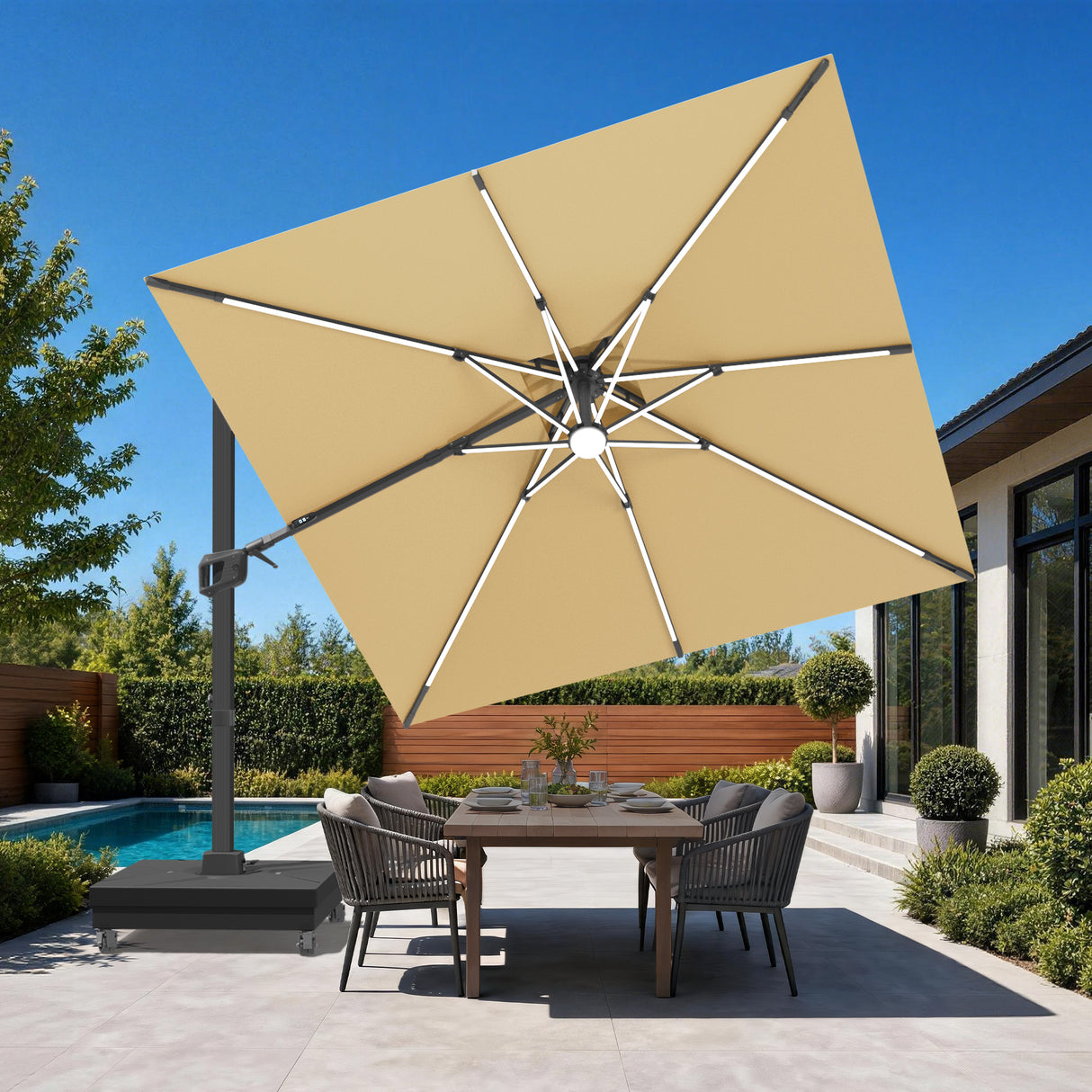 Patioslife Aegis Signature Series Rotating Cantilever Patio Umbrella with Adjustable Tilt for Garden & Poolside