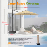 Patioslife Aegis Pro™ All-in-One Shade Round Cantilever Patio Parasol with solar LED lights | Premium Cover | Large Base