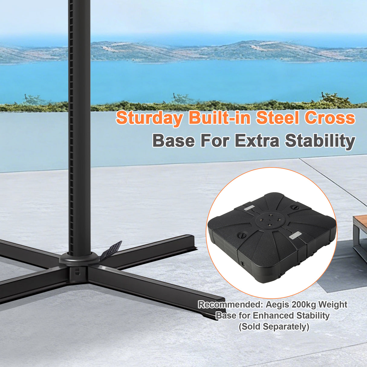 Patioslife Aegis Pro All-weather Cantilever Parasol , Reinforced & Powder-Coated Aluminium Ribs and Pole — Perfect for Garden & Patio