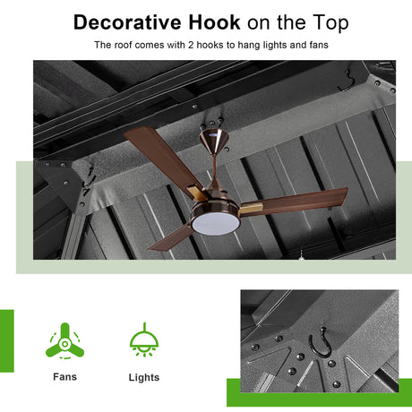 Patioslife hardtop gazebo decorative roof hooks for hanging outdoor fans and lights