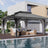 Patioslife 3.0 x 3.65m grey hardtop gazebo with premium aluminum frame, curtains and outdoor seating by pool