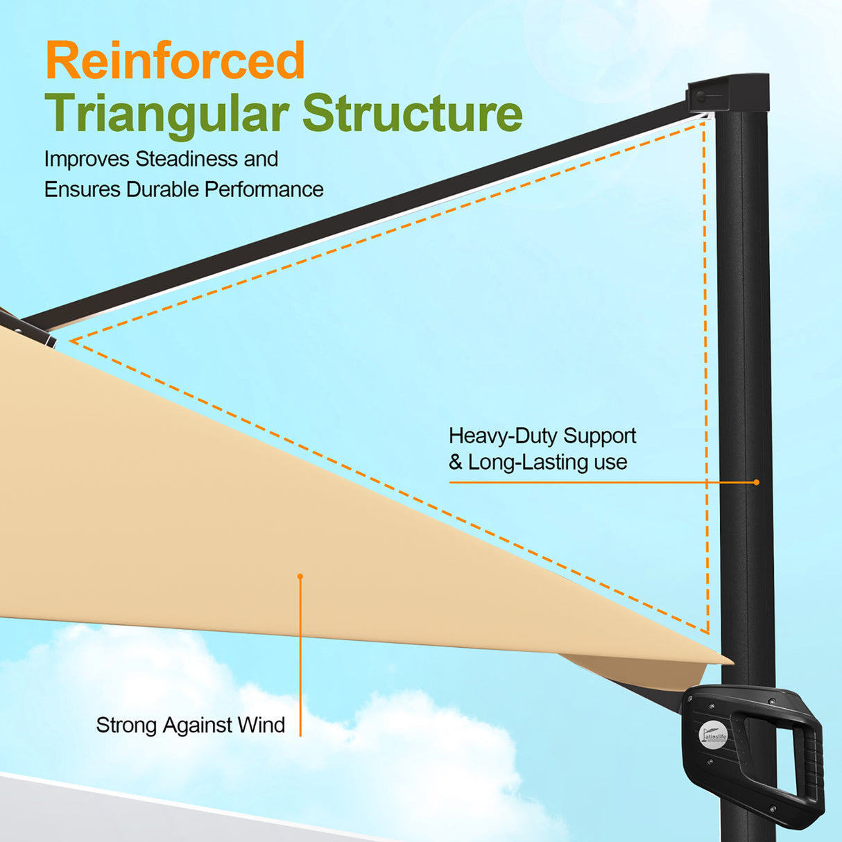 Patioslife Aegis Pro™ Cantilever Parasol with LED Lights, Reinforced & Powder-Coated Aluminium Ribs and Pole — Perfect for Garden & Patio