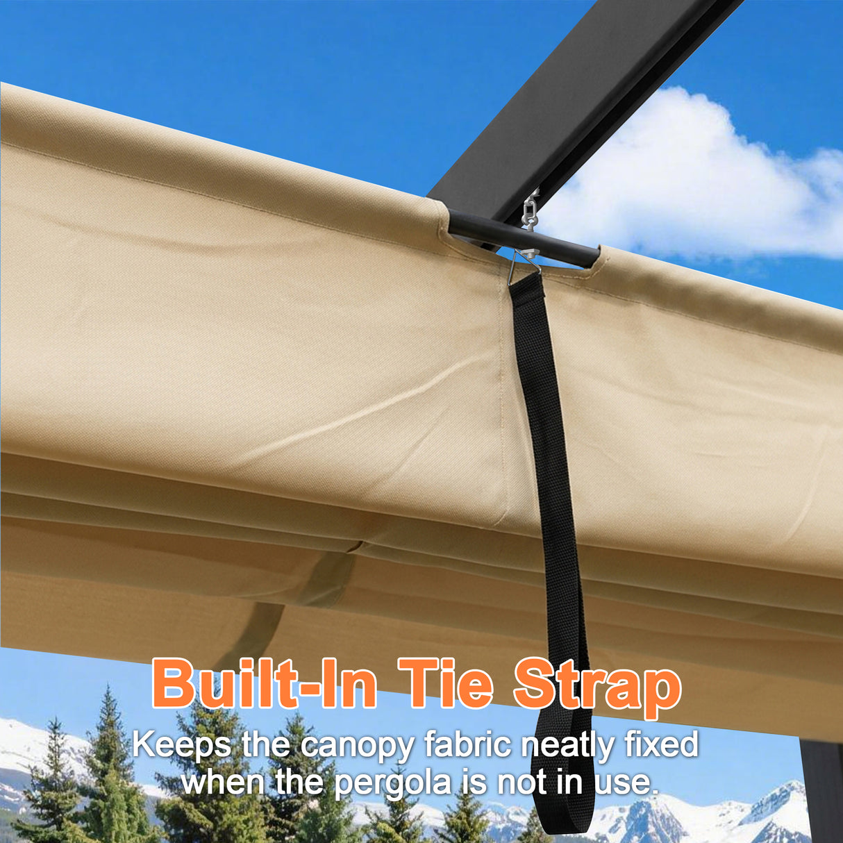 Patioslife 3x3m Retractable Pergola Beige Canopy Grey Frame Built In Tie Strap for  Outdoor Living