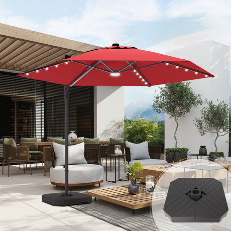 Patioslife Aegis Pro Round Cantilever Patio Umbrella Burgundy with Large Base for Australian Backyard Patio