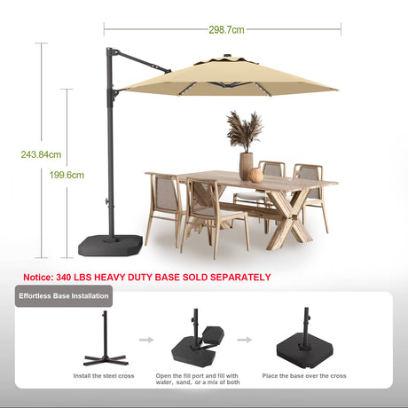 Patioslife Aegis Pro Round Cantilever Patio Umbrella Tan Base Dimensions and Easy Installation
