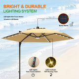 Patioslife Aegis Pro Round Cantilever Patio Umbrella Tan Solar LED Lighting System for Australian Patio Nights